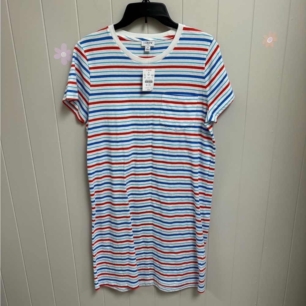 ☘️ NWT J. Crew Red and Blue Striped T-Shirt Dress Size Small